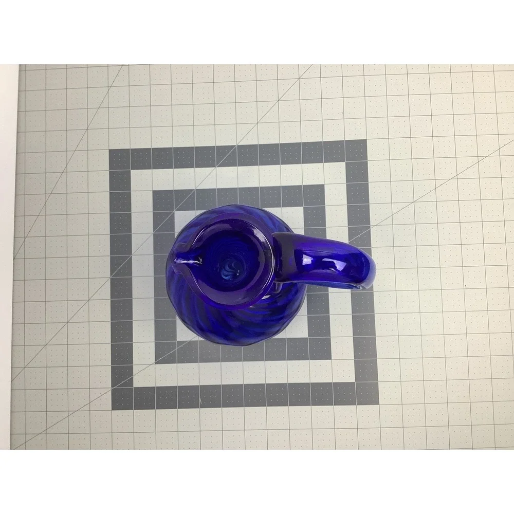 Vintage MCM Empoli Italy Cobalt Blue Art Glass Ewer Optic Swirl Rigaree Base Lg
